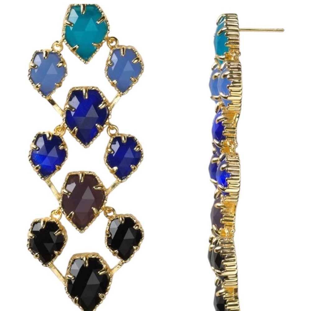 RARE Vintage Kendra Scott Clara Gold Blue/Green Ombré Chandelier Earrings